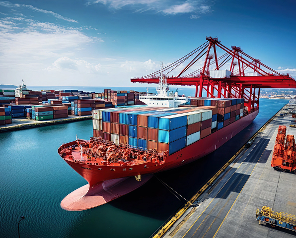 Large cargo ship in port